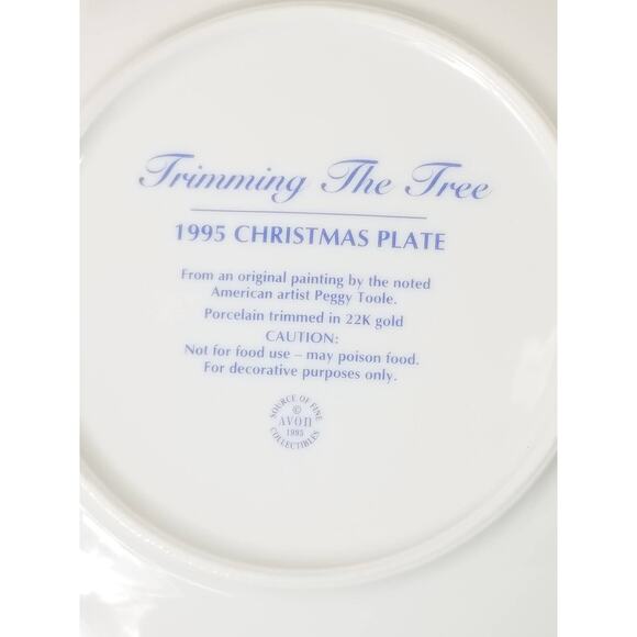 Christmas Plate 1995 Trimming The Tree Peggy Toole Porcelain Trim 22k Gold Vtg - Picture 9 of 12